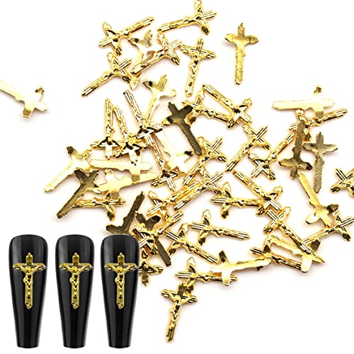WOKOTO 100pcs Gold Crucifix Nail Charms Kit2 – 3D Cross Nail Art Decorations