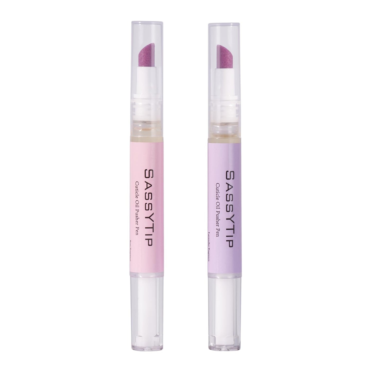 SASSYTIP Ceramic Cuticle Pusher & Oil Pen, 2ml Rose/Lavender/Fragrance Free Scented Nail Care Pen, Gentle Cuticle Remover for Dry & Damaged Nails, Moisturize Strengthen Brighten (Pink&Purple)