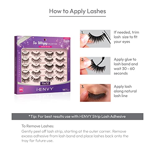 i•ENVY 10 Pairs Wispy Human Hair False Eyelashes – Invisible Band, Natural Fluffy Volume