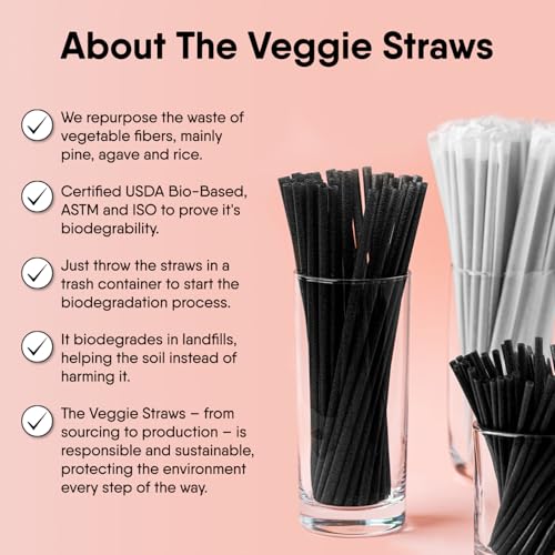 Biodegradable Black Straws - 100 Pack Eco-Friendly Drinking Straws