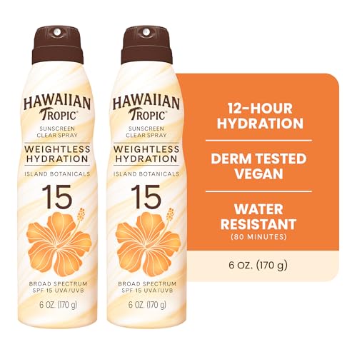 Hawaiian Tropic Weightless Hydration SPF 15 Sunscreen Spray, 6 Oz (2 Pack)