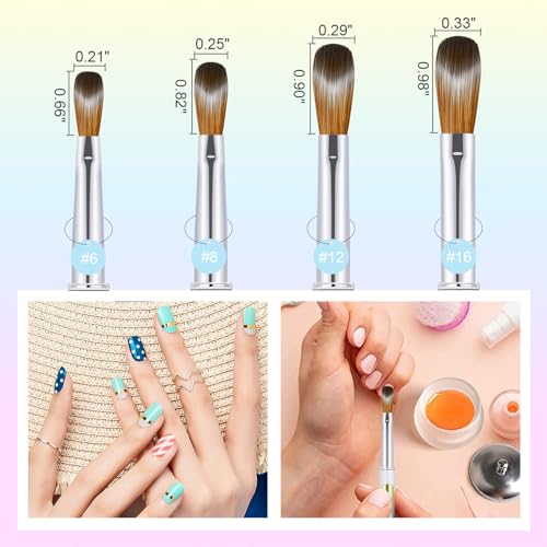 Kolinsky Nail Brush Set - 4PCS Acrylic Nail Art Brushes (Sizes 6/8/12/16)