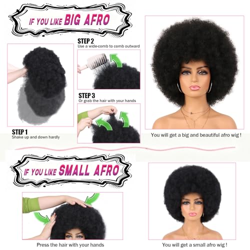 G&T Wig 70's Afro Curly Wig for Black Women - Glueless 1B Black