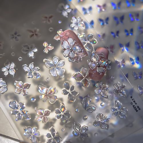 5D Embossed Flower Nail Stickers - Self-Adhesive Glitter Decals
