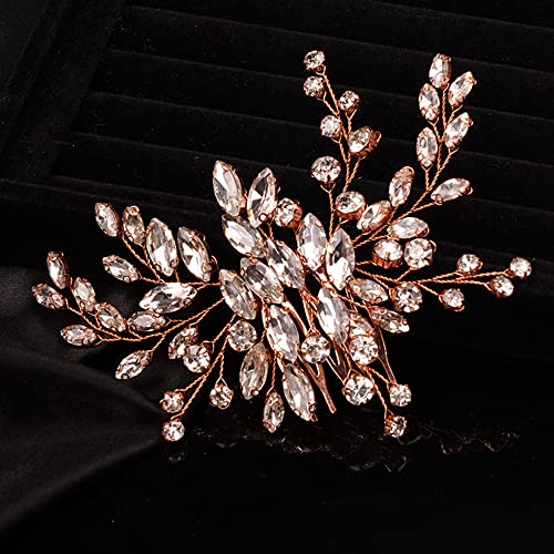 Rose Gold Rhinestone Bridal Hair Comb for Wedding and Formal Events
