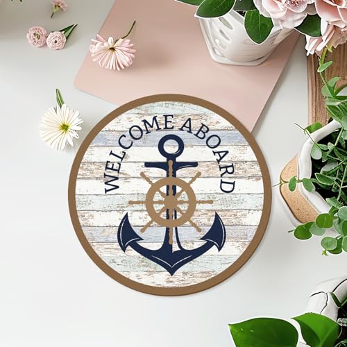 Nautical Welcome Aboard Anchor Sign - 12x12 Inch Wall Decor