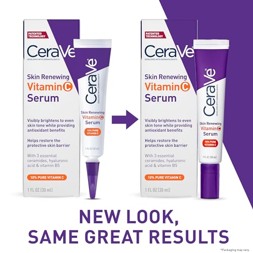 CeraVe Vitamin C Serum for Face with 10% Pure Vitamin C, Hyaluronic Acid & 3 Essential Ceramides, Skin Brightening Antioxidant Serum, Hydrates & Improves Skin Tone & Texture, Fragrance-Free, 1oz