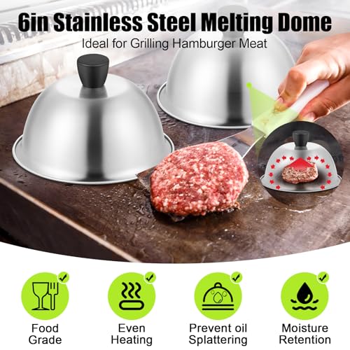 HaSteeL 6-Inch Stainless Steel Basting Dome Set of 2 - Melting Lid for Grill & Griddle
