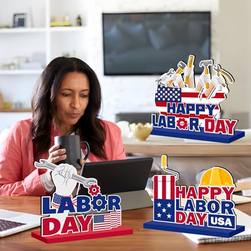 Labor Day Wooden Table Centerpieces - Patriotic Party Decorations