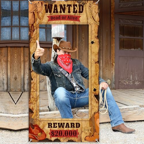 Western Wanted Poster Photo Booth Prop - Large Fabric Banner for Cowboy Party