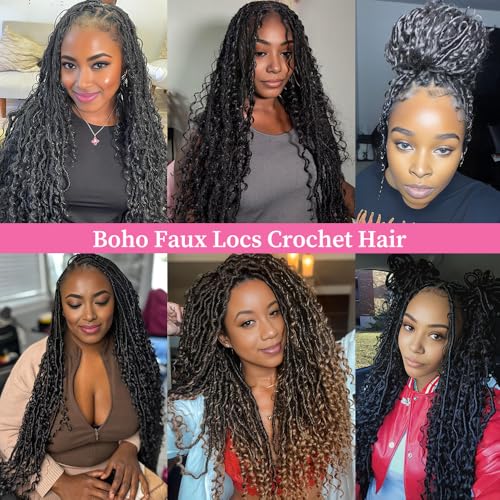 Niseyo Goddess Locs Crochet Hair 18in 1B (Pack of 8) pre-looped, faux locs with curly ends