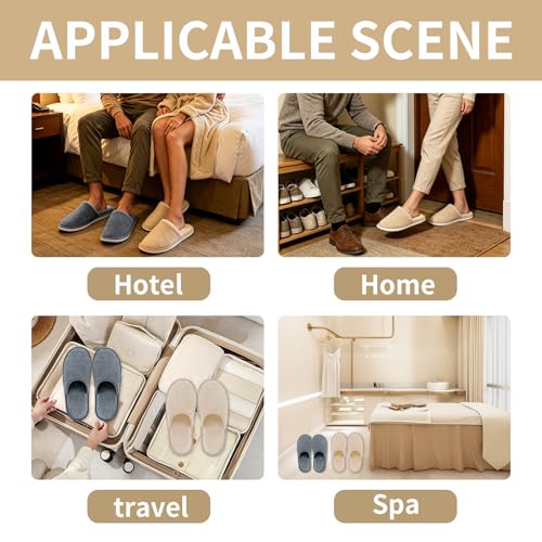 4 Pairs Washable Disposable Guest Slippers for Men & Women - Size 10/11