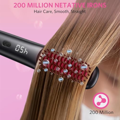 Househerb 2-in-1 Hair Straightener Brush - Grey, 9 Temperature Settings