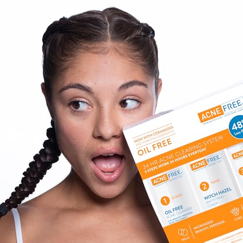 AcneFree 3 Step Acne Treatment Kit for Teens & Adults - 24 Hour System with Oil Free Cleanser, Toner & Lotion