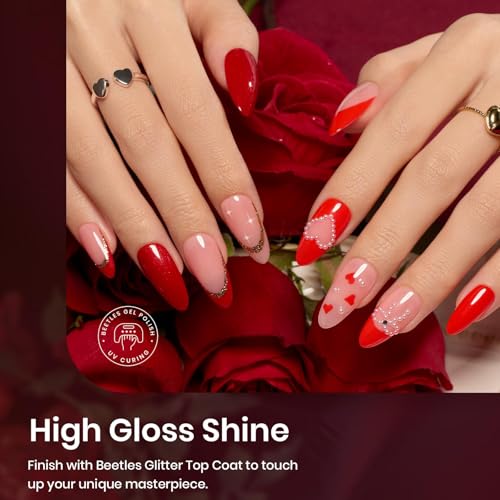 Beetles Red Gel Polish Set - 6 Colors Red Nail Gel Polish Popular Jelly Shimmer Regular Collection Nail Art Design Soak Off Uv LED Nail Kit Minicure DIY Home Salon Spring Gift for Women