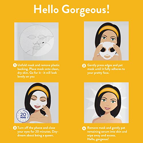 MISS SPA Brightening Vitamin C & Caffeine Face Mask Set - 4 Pack, Anti-Aging Skin Care