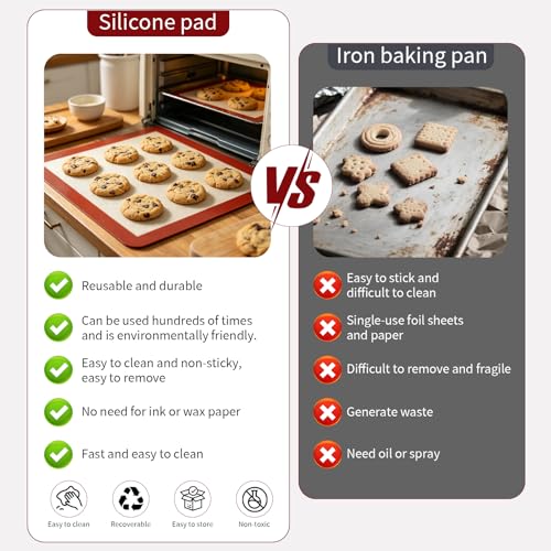 Silicone Baking Mats - 2 Pack Non-Stick Food Grade Oven Liners
