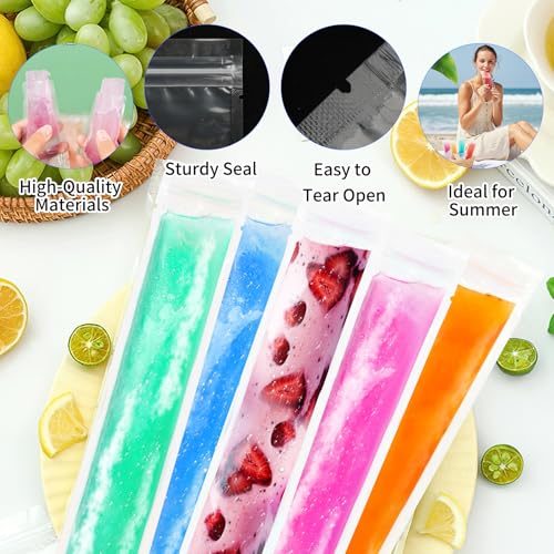 200 BPA-Free Disposable Ice Popsicle Bags with Funnel - 11x2 Inch