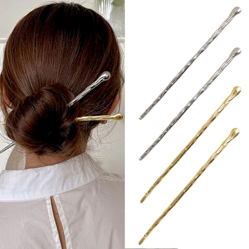 4 Pcs Durable Hair Sticks for Buns & Updos - Metal Texture Pins