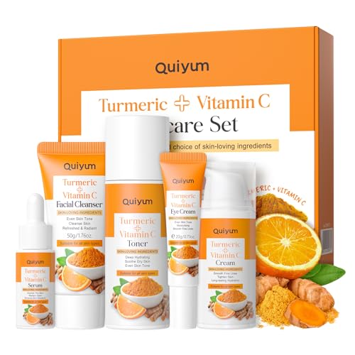 QUIYUM 5PCS Turmeric Vitamin C Skin Care Set for Women - Complete Facial Routine