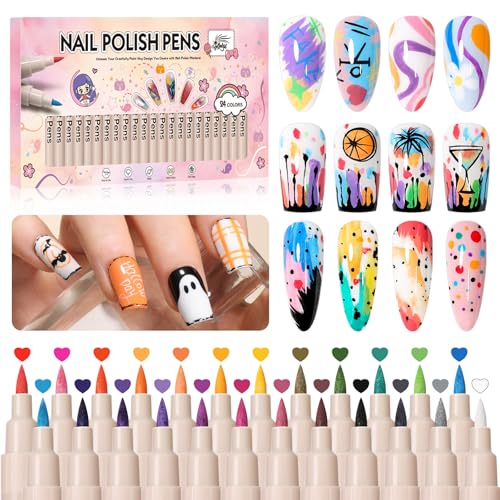GELLAKTIK 24 Color 0.7mm Nail Art Pens Set for Precise DIY Manicure
