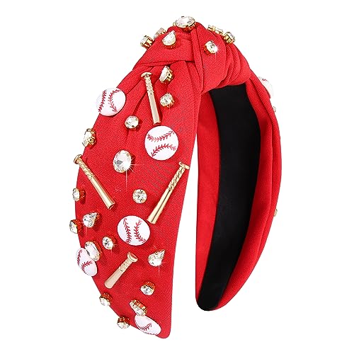 Baseball Knotted RED Women's Sport Headband with Charms - Game Day Accessory