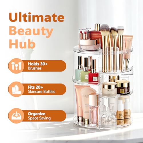 DOZZZ 7-Layer Large Capacity Rotating Makeup Organizer - Acrylic Cosmetic Storage Case
