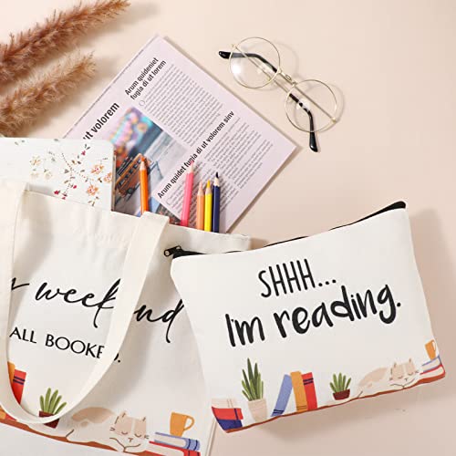 Sieral Classic Style Book Lover Gifts Canvas Tote and Makeup Bag Set