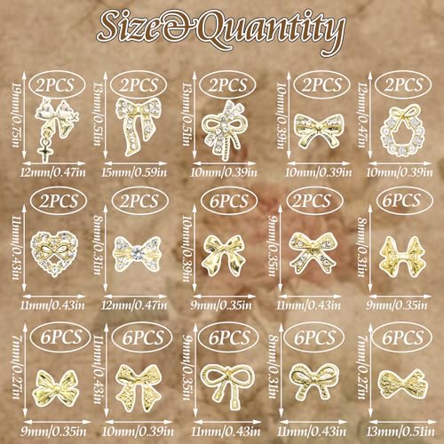 RODAKY 58PCS Gold Crystal Bow Nail Charms for Nail Art & Decor