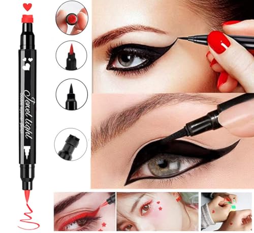 Go Ho Black & Red Heart Eyeliner Stamp Dual-Ended, Waterproof Liquid Liner – 2 PCS