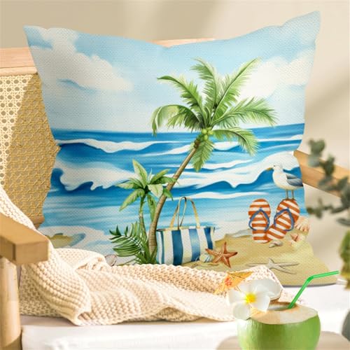 Seaside Palm Starfish Throw Pillow Covers - Set of 4, 18x18