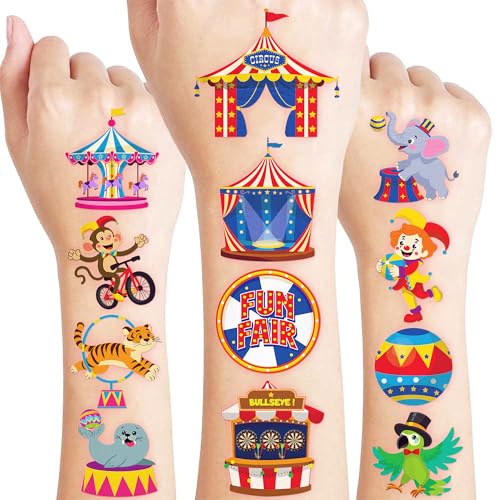 60 PCS Carnival Temporary Tattoos for Kids - Circus Clown & Animal Designs
