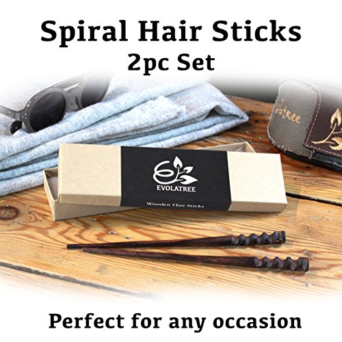 Fine Cut Spiral Hair Pin Chopsticks - Hand Carved Wood Sticks