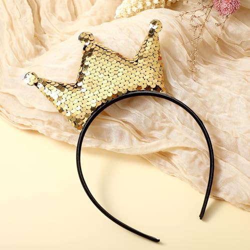 Dimeho Gold Sequin Crown Headband for Parties & Celebrations