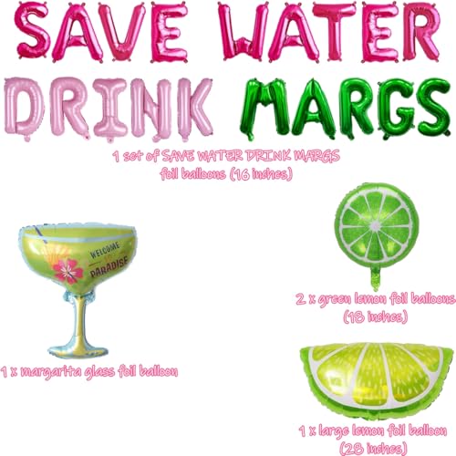 Save Water Drink Margs Balloon Banner with Margarita Glass & Limes