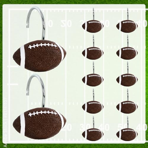 Football Shower Curtain Hooks - 12-Piece Set, Stainless Steel