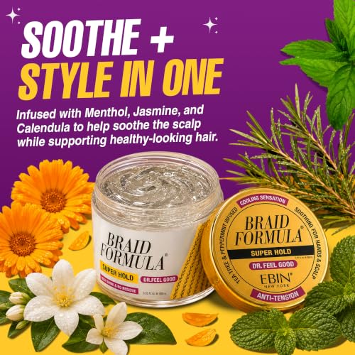 EBIN NEW YORK Dr. Feel Good Super Hold Braiding Gel, Menthol-Infused, 6.35 oz