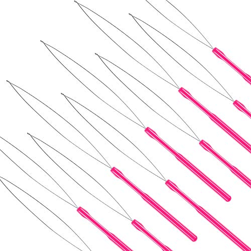 10-Pack Hair Extension Loop Needle Threader Tool Set - Rose Red
