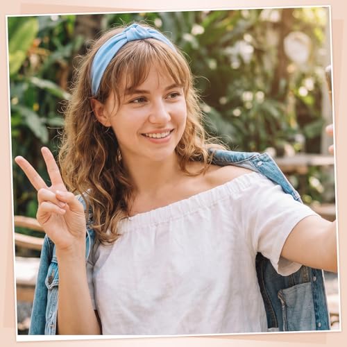 obeoby 8-Pack Blue Plaid Headbands for Women & Girls - Retro Hair Accessories, Bachelorette & Pool Party Style (Blue Series)