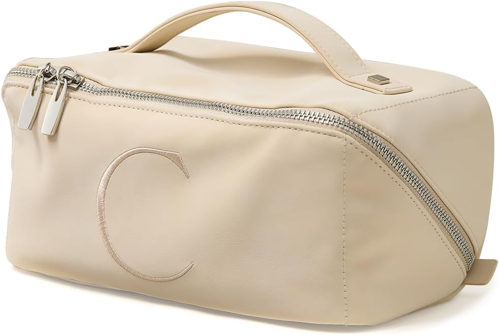 Travel Makeup Bag - Large Capacity Waterproof PU Leather Cosmetic Organizer for Skincare & Brushes | Portable Toiletry Bag