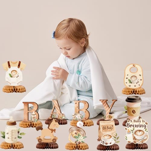 Coffee Themed Baby Shower Centerpieces - 12 Honeycomb Props