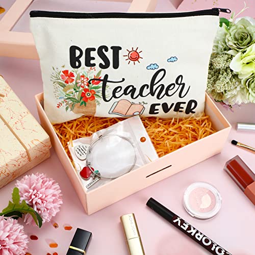 8-Piece Teacher Appreciation Gift Set: 4 Canvas Makeup Bags & 4 Bracelets