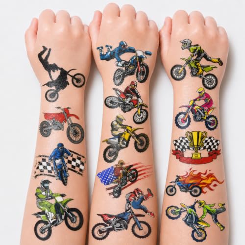 60 PCS Dirt Bike Temporary Tattoos - Waterproof Kids Party Favors