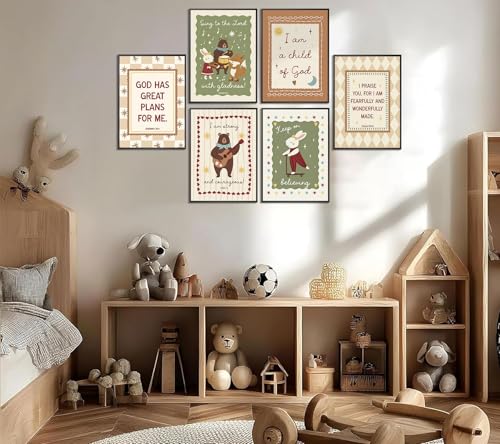 Inspirational Bible Verses Nursery Wall Art Set - 6 Unframed Prints