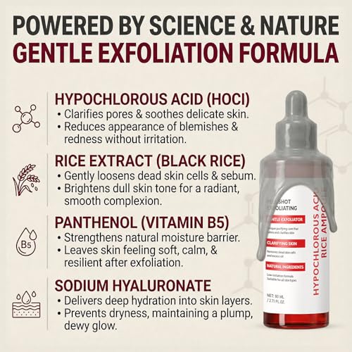 DIKAYI Hypochlorous Acid Rice Peel Shot - Gentle Exfoliating Serum for Pores & Blackheads, 2.71 fl. oz