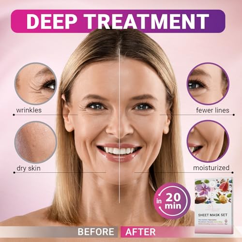 VIABEAUTY 24 Pack Collagen & Hyaluronic Acid Face Masks - Rejuvenating Skincare Sets