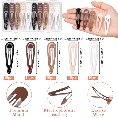 Gingbiss 50Pcs Metal Snap Hair Clips Set with Case – Non-Slip Barrettes