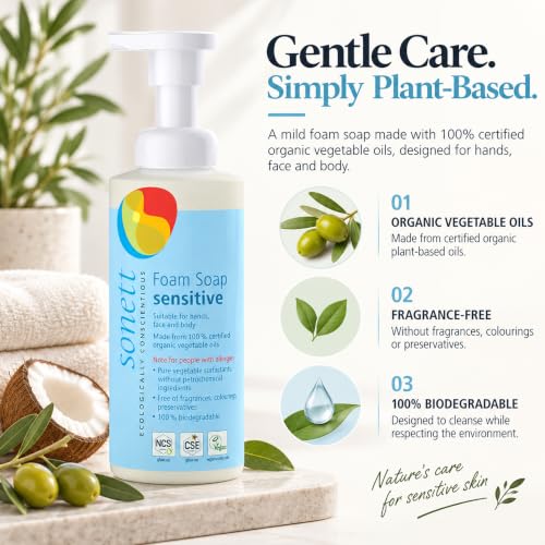 Sonett Organic Foaming Hand Soap Sensitive - 6.8 fl oz, Pack of 1, Certified Organic & Fragrance-Free