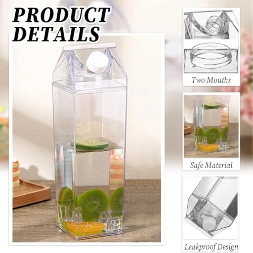 Howpinzz 2 Pack Milk Carton Water Bottles 17oz - BPA Free, Leak Proof