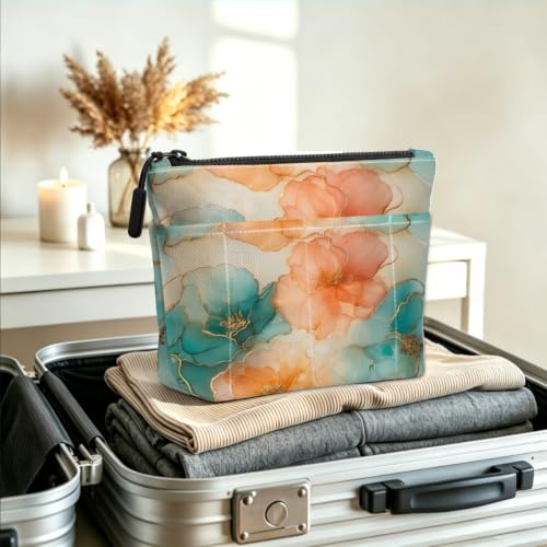 Watercolor Floral Makeup Bag 1463, Large Travel Toiletry Pouch with 8 Pockets